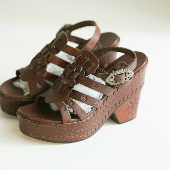 Ash Brown Wedge Sandals - Picture 1 of 12